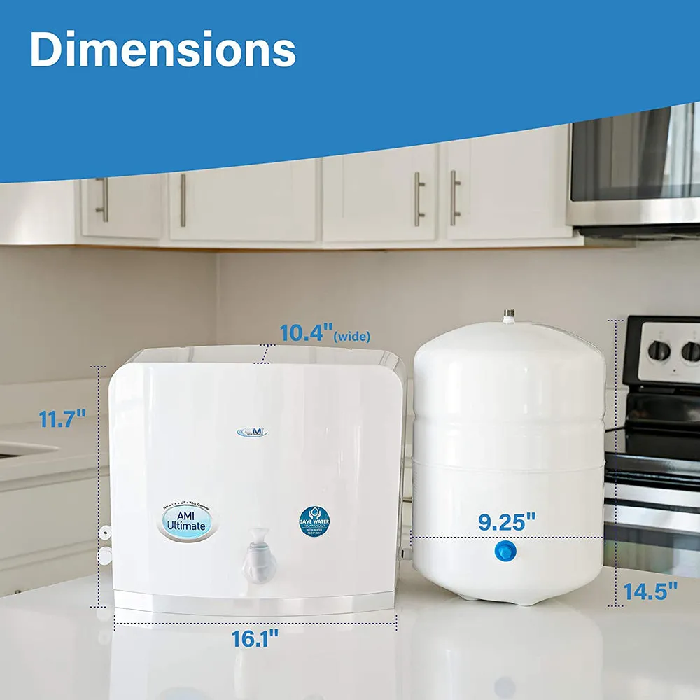 125 GPD - AMI Ultimate - High Flow Mineral RO   UF   UV Disinfection Drinking Water System with TDS Control & Booster Pump