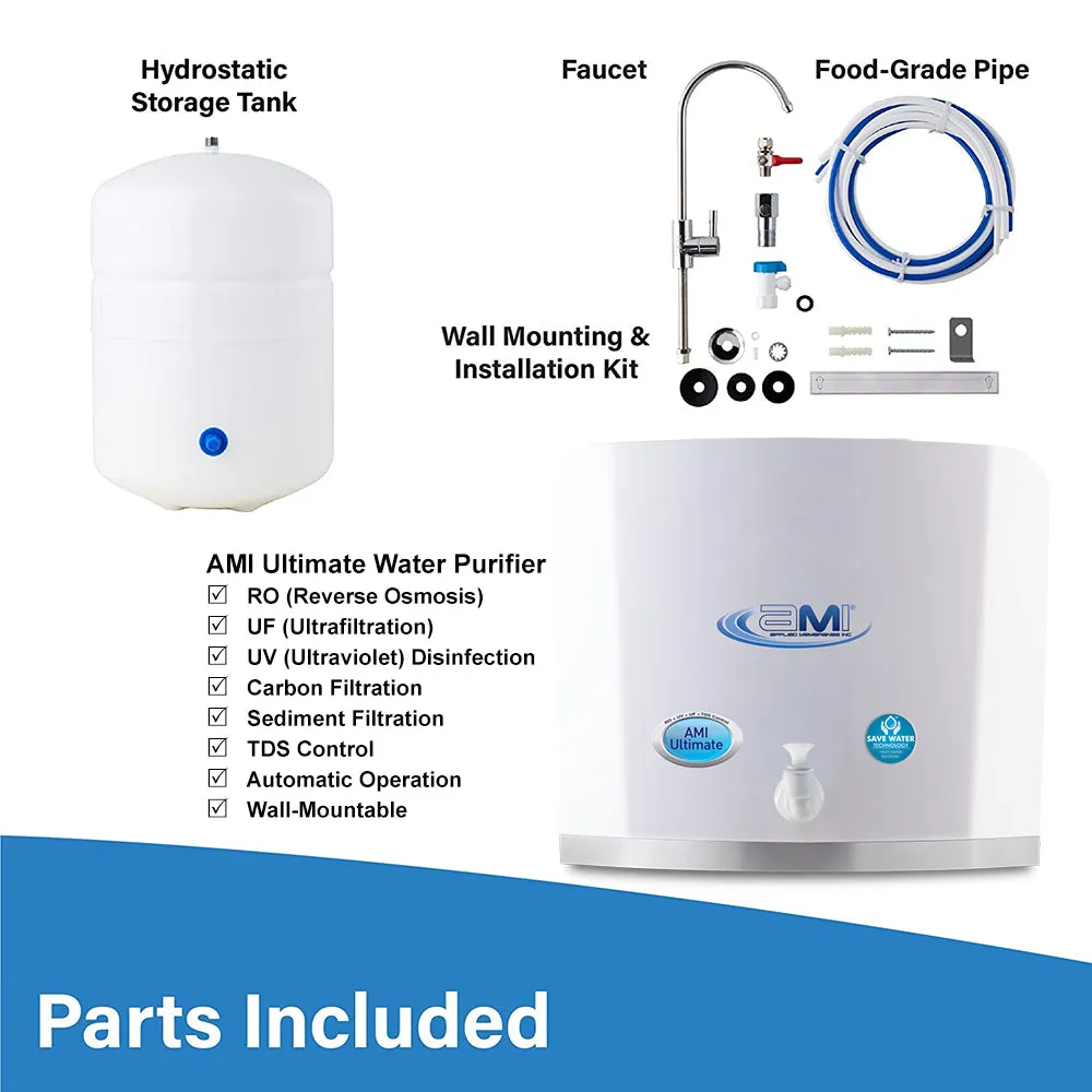 125 GPD - AMI Ultimate - High Flow Mineral RO   UF   UV Disinfection Drinking Water System with TDS Control & Booster Pump