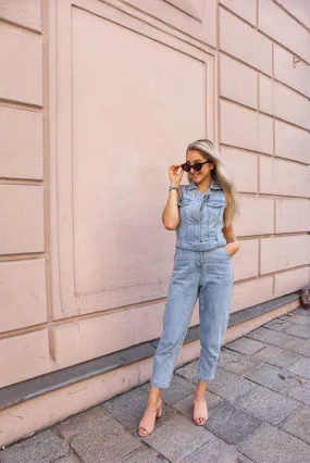 80s Denim Jumpsuit With Eyelet Belt