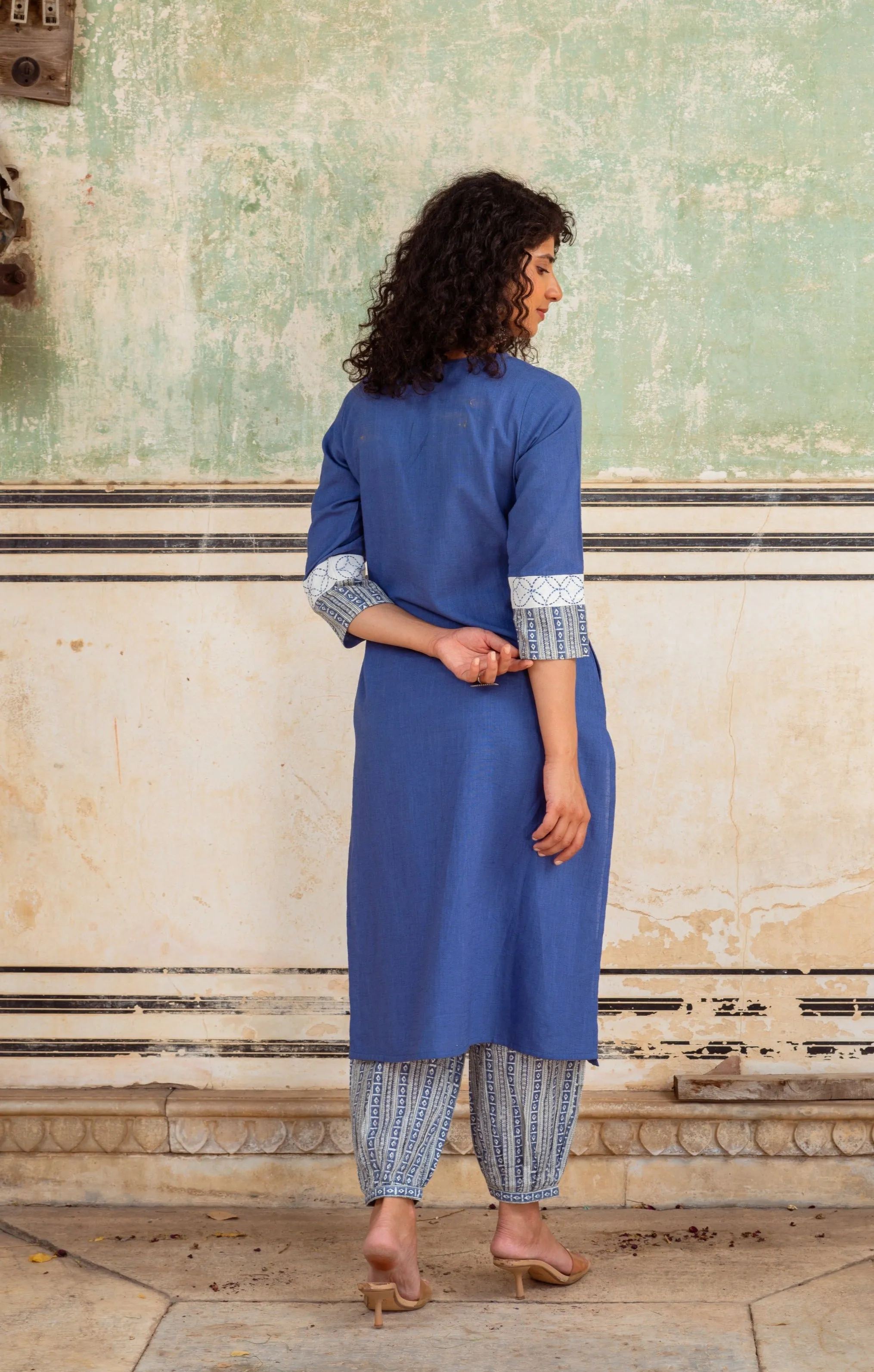 Bahaar Blue Cotton Slub Kurta Set
