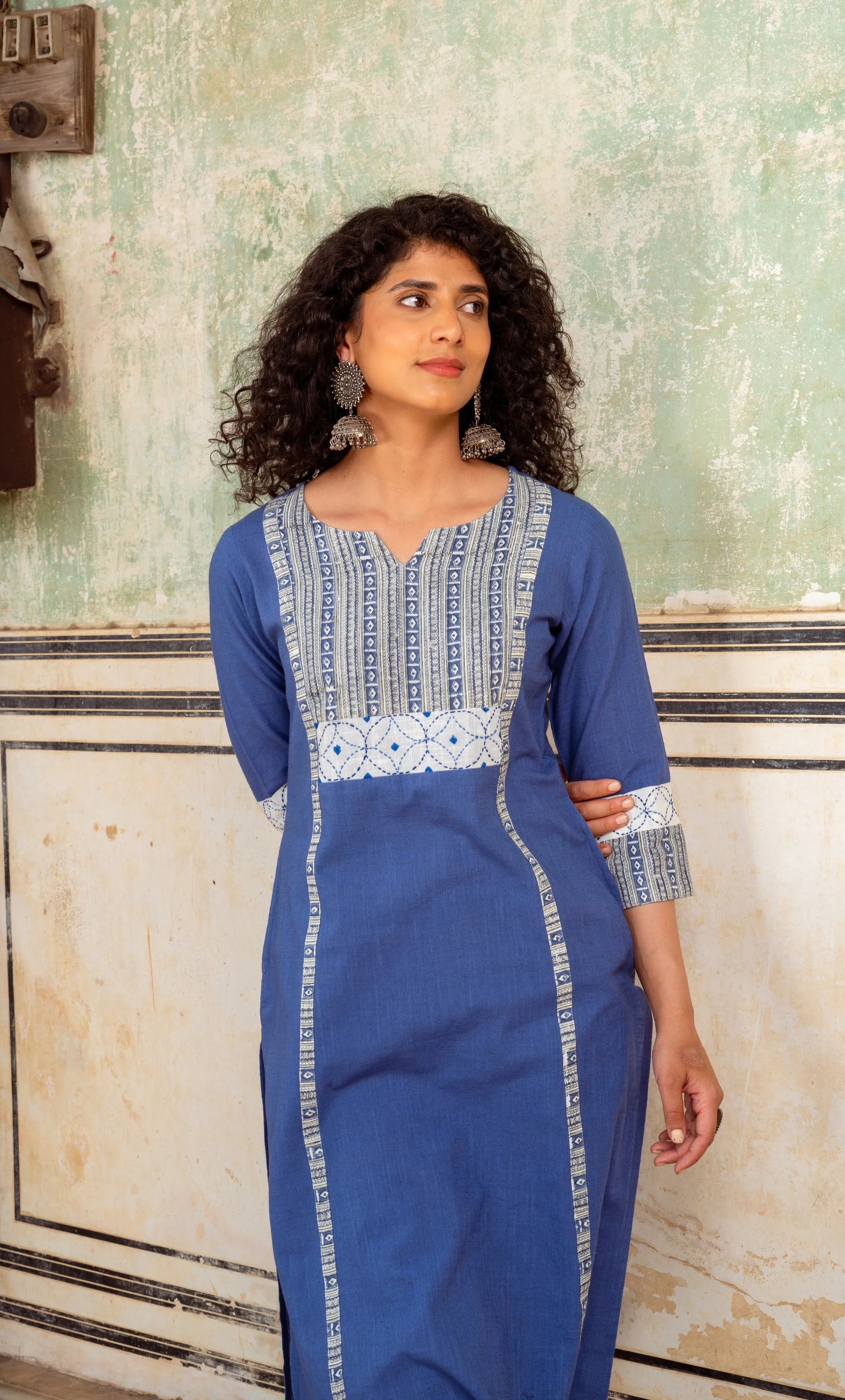 Bahaar Blue Cotton Slub Kurta Set