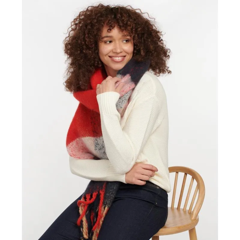 Barbour Bilton Ladies Boucle Scarf - Flame Red/Navy