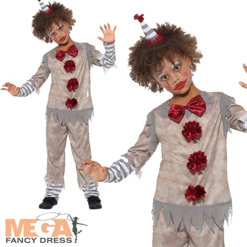 Boys Vintage Clown Halloween Circus Fancy Dress Costume