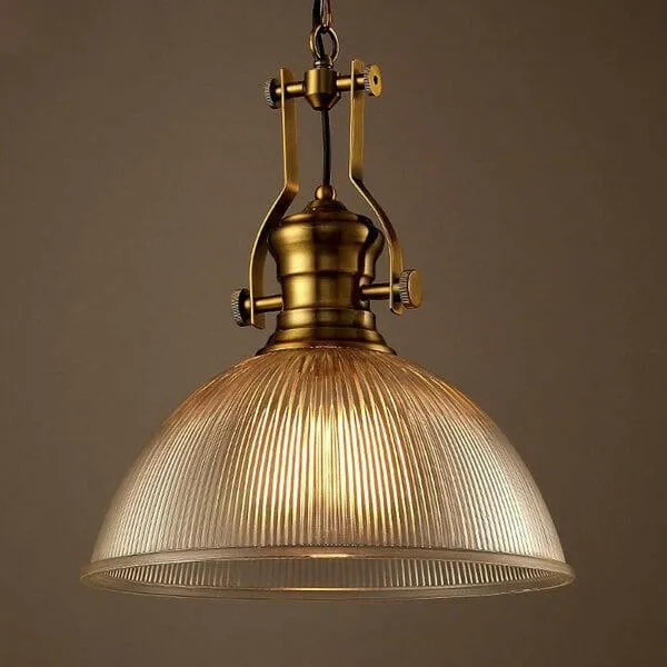 Brisell - Vintage Dome Pendant Lamp with Ribbed Glass