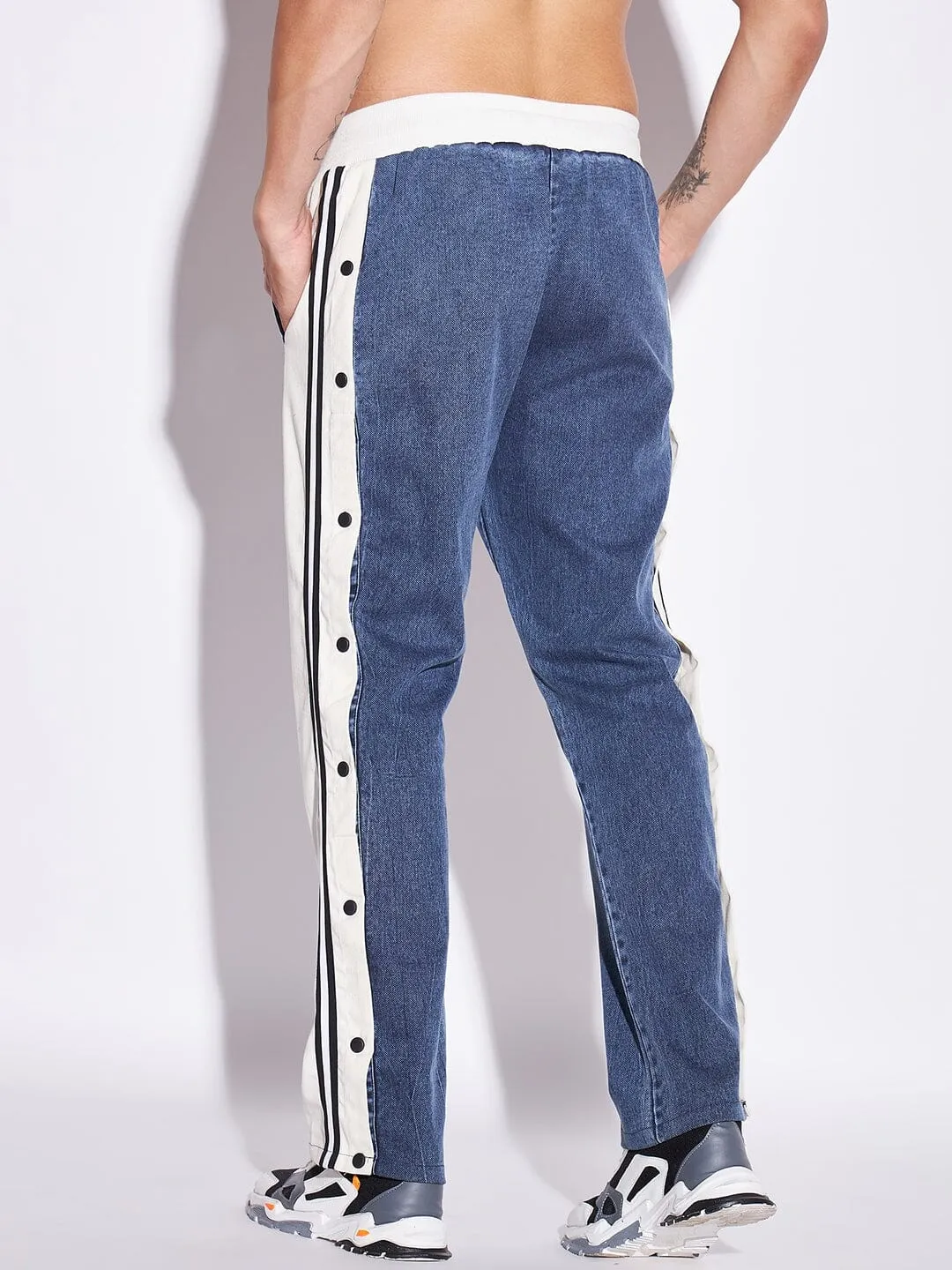 Dark Washed Snapbutton Flared Trackpants