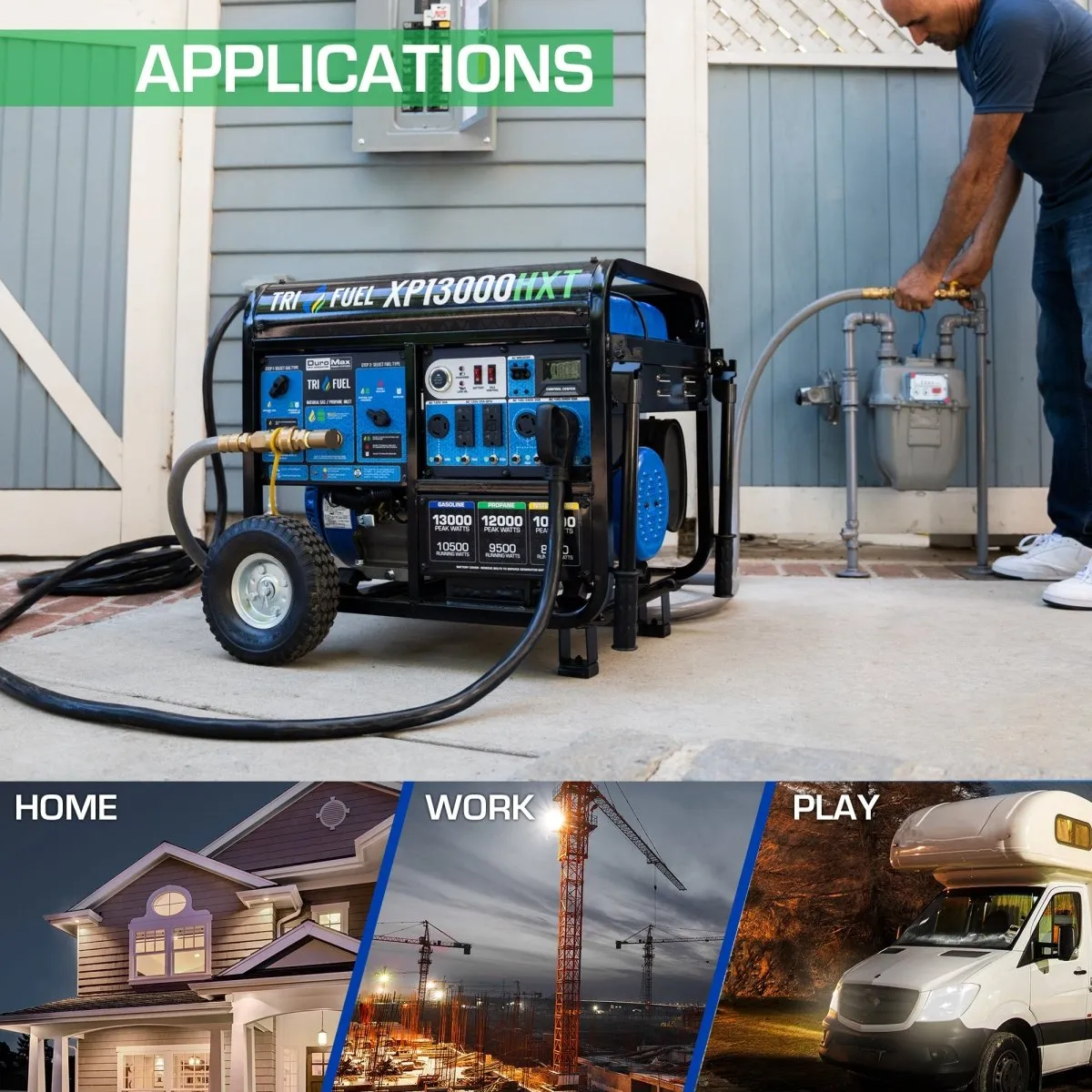 Duromax XP13000HXT - 10500W/13000W Tri-Fuel Generator | Gas, Propane, Natural Gas