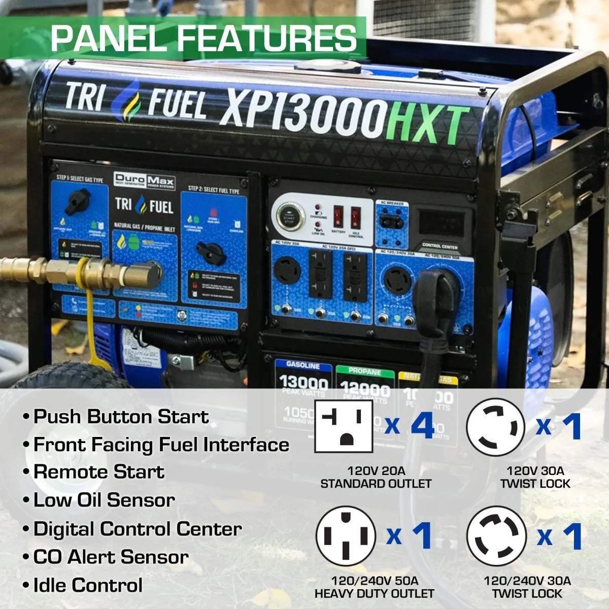Duromax XP13000HXT - 10500W/13000W Tri-Fuel Generator | Gas, Propane, Natural Gas