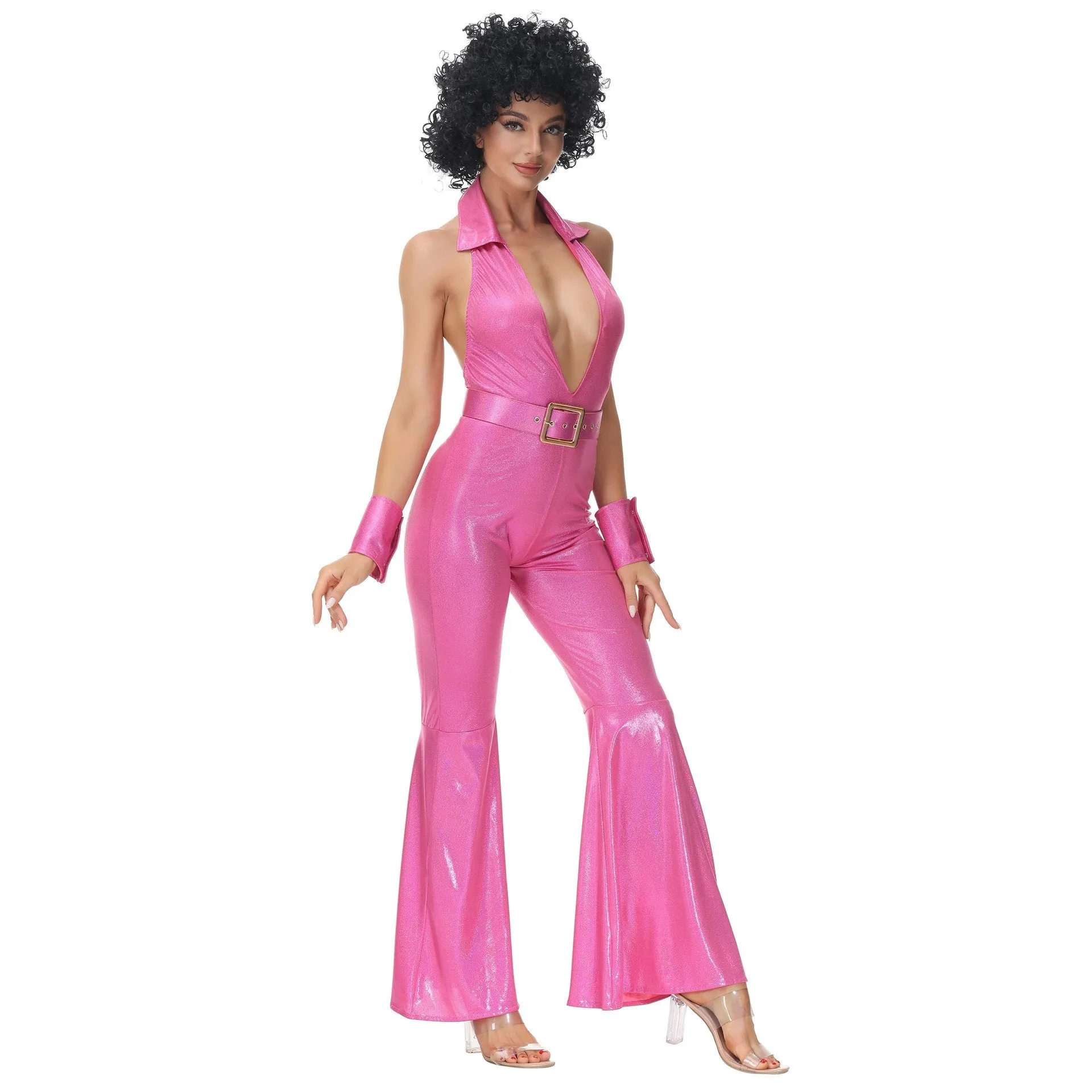 Hip Hop Rock Hippie 70s Costumes  Fancy Dress Cosplay Halloween Outfit Jumpsuit Female