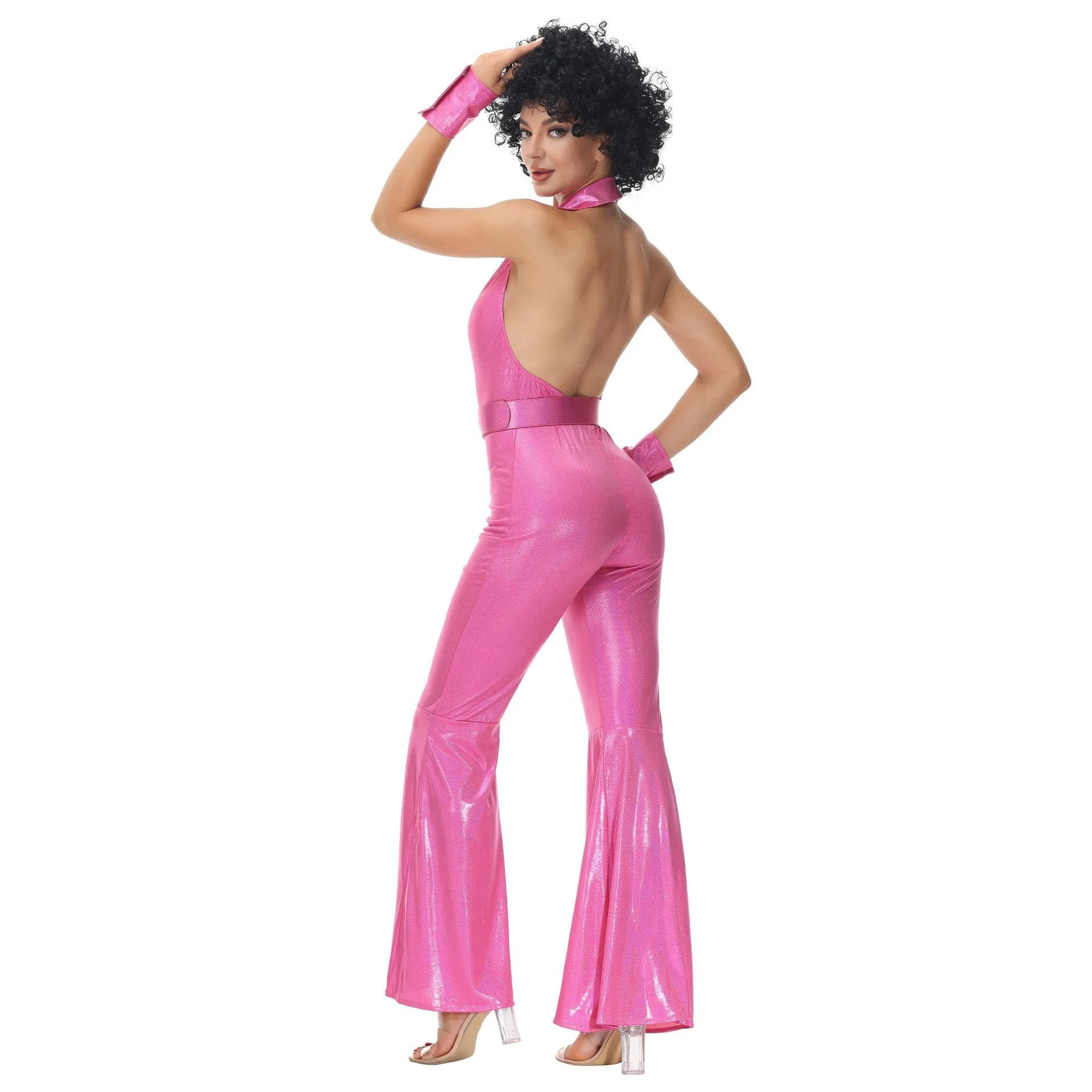 Hip Hop Rock Hippie 70s Costumes  Fancy Dress Cosplay Halloween Outfit Jumpsuit Female
