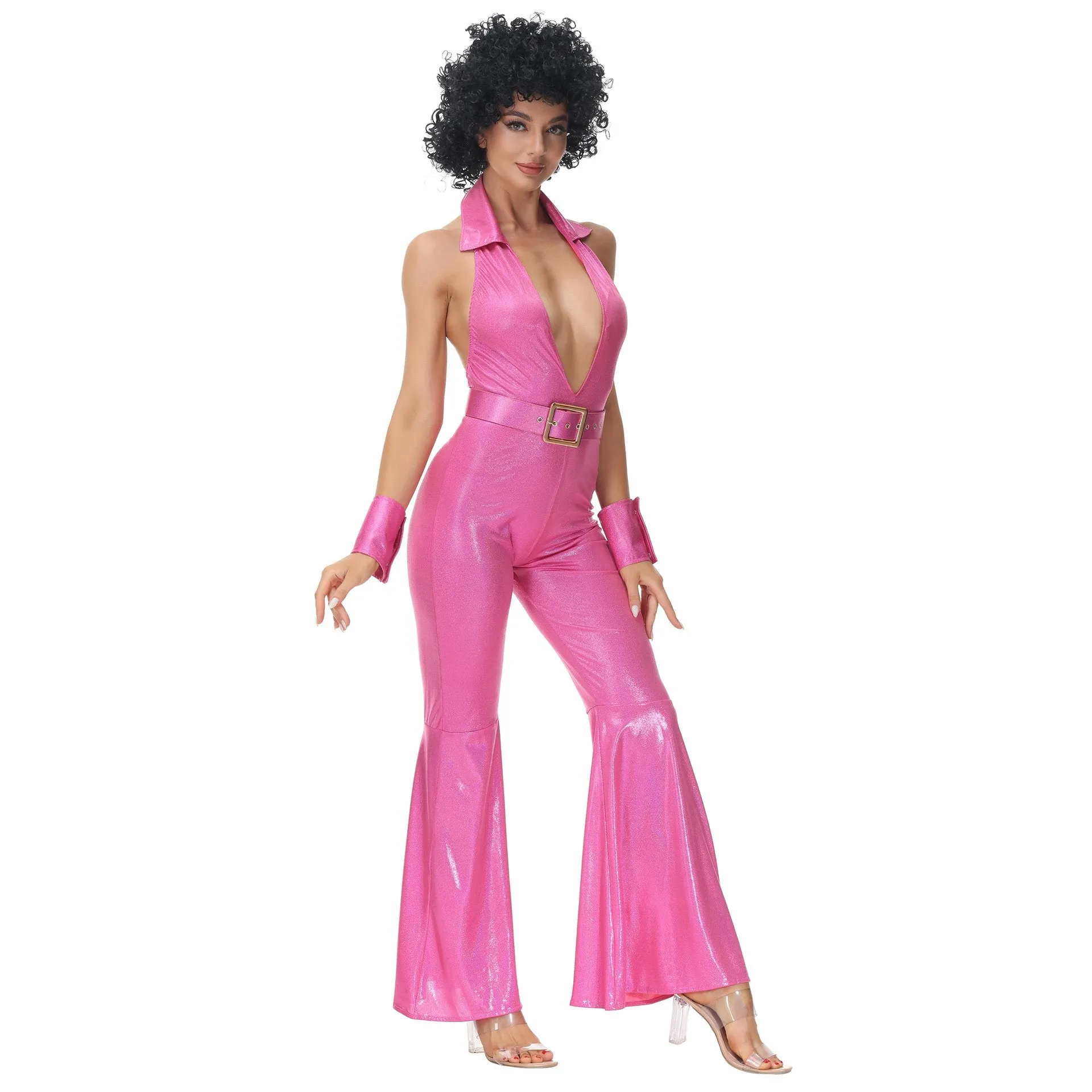 Hip Hop Rock Hippie 70s Costumes  Fancy Dress Cosplay Halloween Outfit Jumpsuit Female