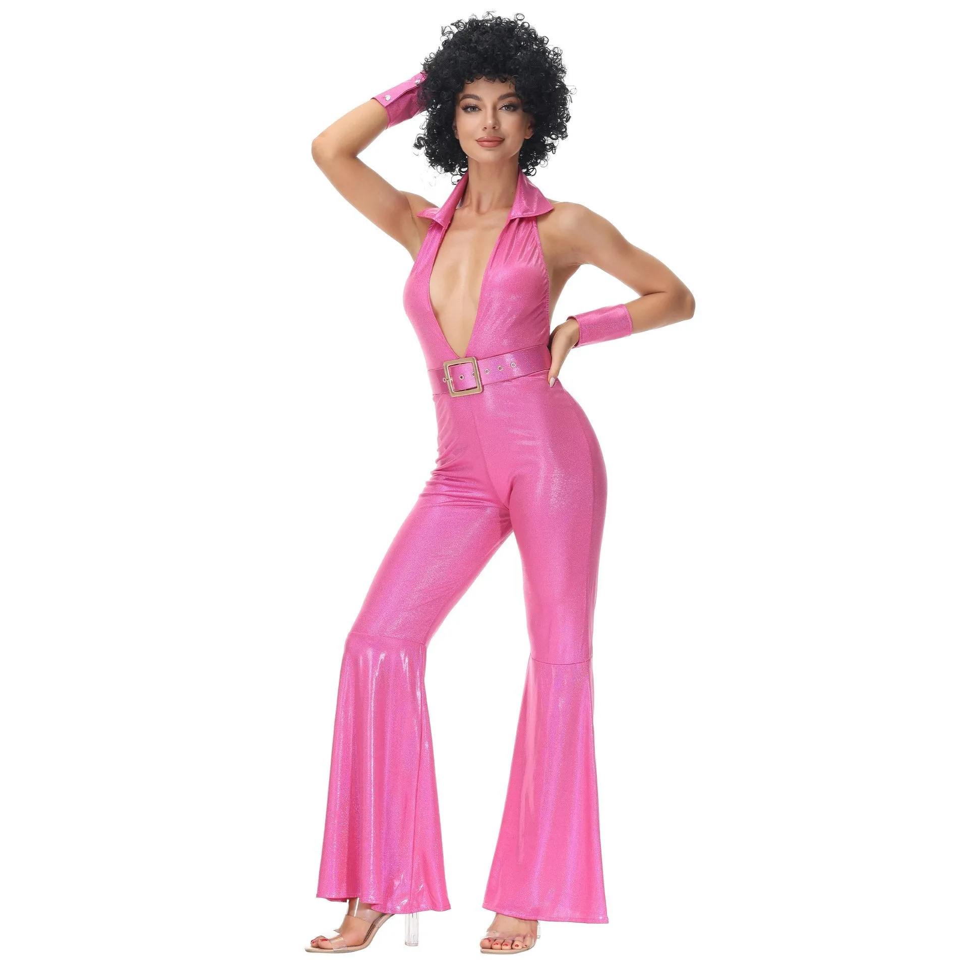 Hip Hop Rock Hippie 70s Costumes  Fancy Dress Cosplay Halloween Outfit Jumpsuit Female
