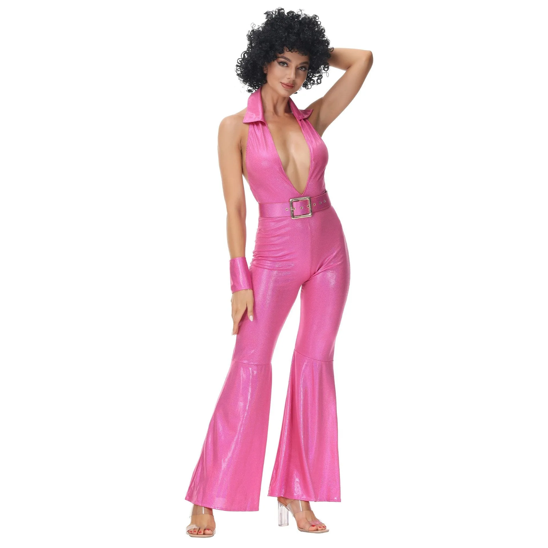 Hip Hop Rock Hippie 70s Costumes  Fancy Dress Cosplay Halloween Outfit Jumpsuit Female