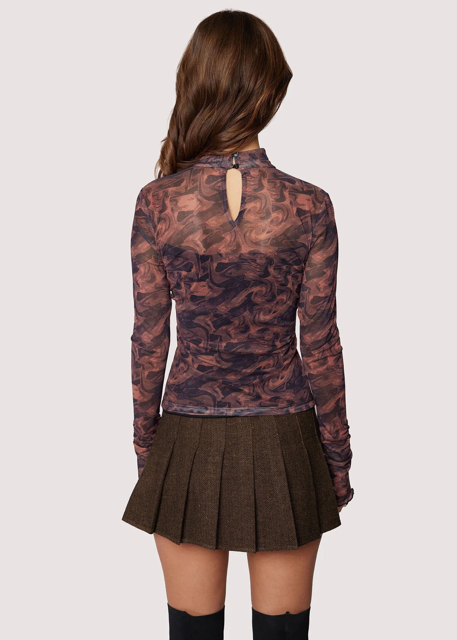 LOS Contessa Mesh Mock Neck Top in Copper & Black