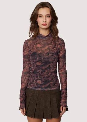 LOS Contessa Mesh Mock Neck Top in Copper & Black