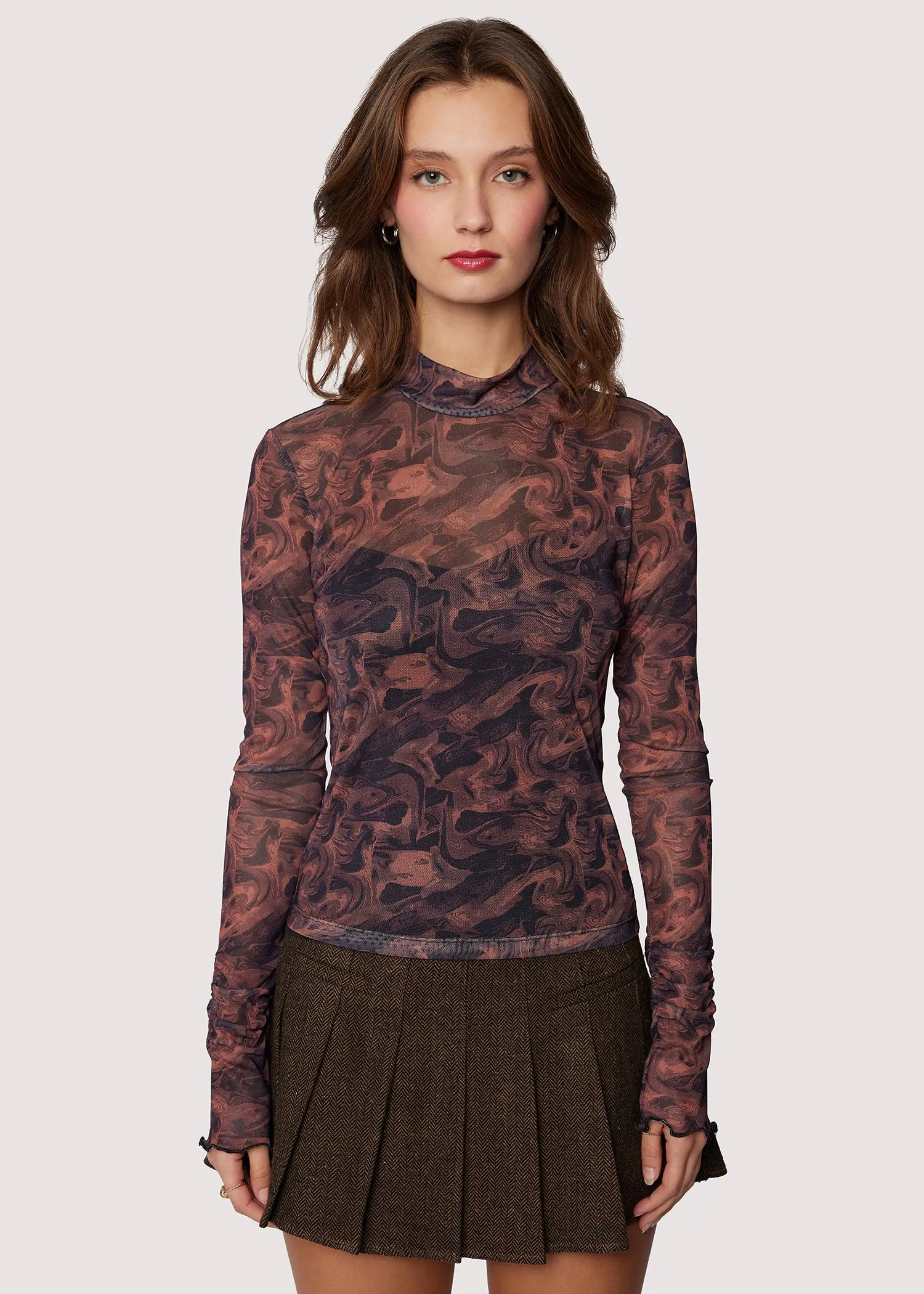 LOS Contessa Mesh Mock Neck Top in Copper & Black