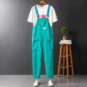 Men's Japanese Vintage Bib Overalls Fashion Slim Fit Jumpsuit with Adjustable Straps and Convenient Tool Pockets