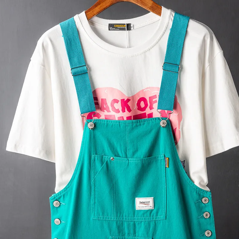 Men's Japanese Vintage Bib Overalls Fashion Slim Fit Jumpsuit with Adjustable Straps and Convenient Tool Pockets