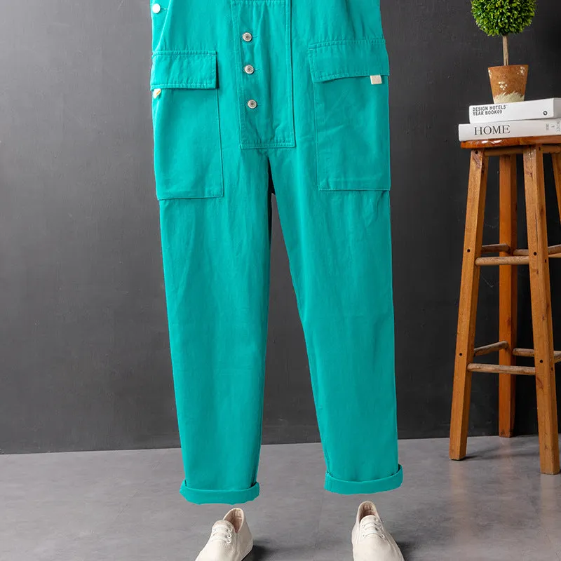 Men's Japanese Vintage Bib Overalls Fashion Slim Fit Jumpsuit with Adjustable Straps and Convenient Tool Pockets