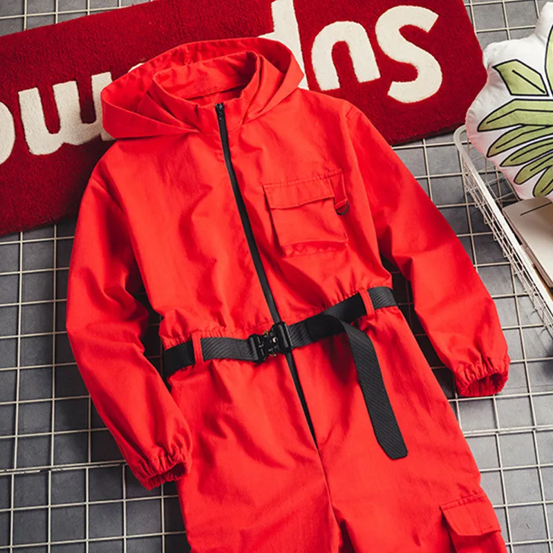 Men's Vintage Hooded Jumpsuit Suspenders Fashion Jumpsuit