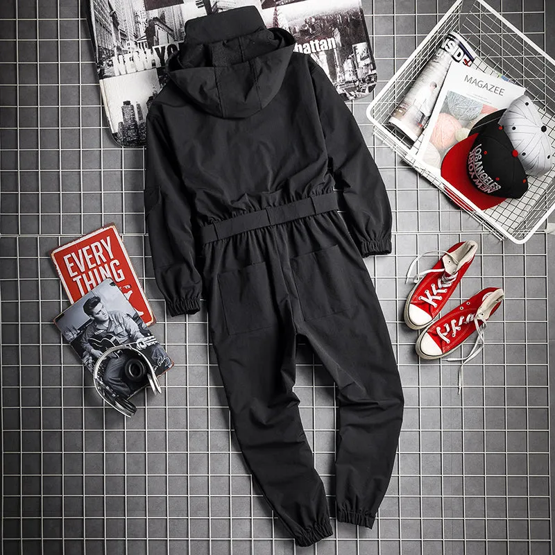 Men's Vintage Hooded Jumpsuit Suspenders Fashion Jumpsuit