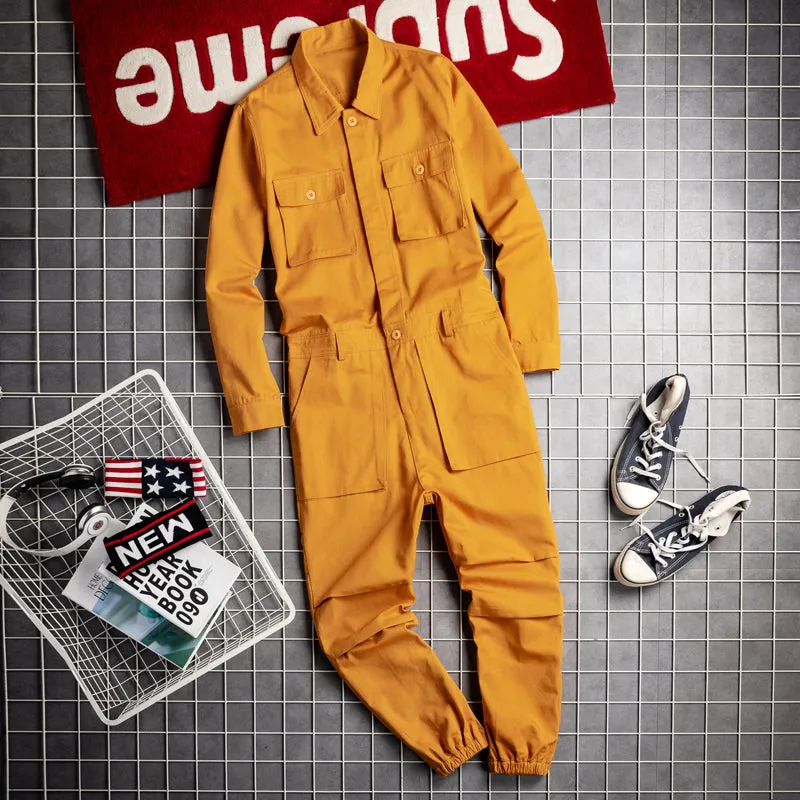 Men's Vintage Hooded Jumpsuit Suspenders Fashion Jumpsuit