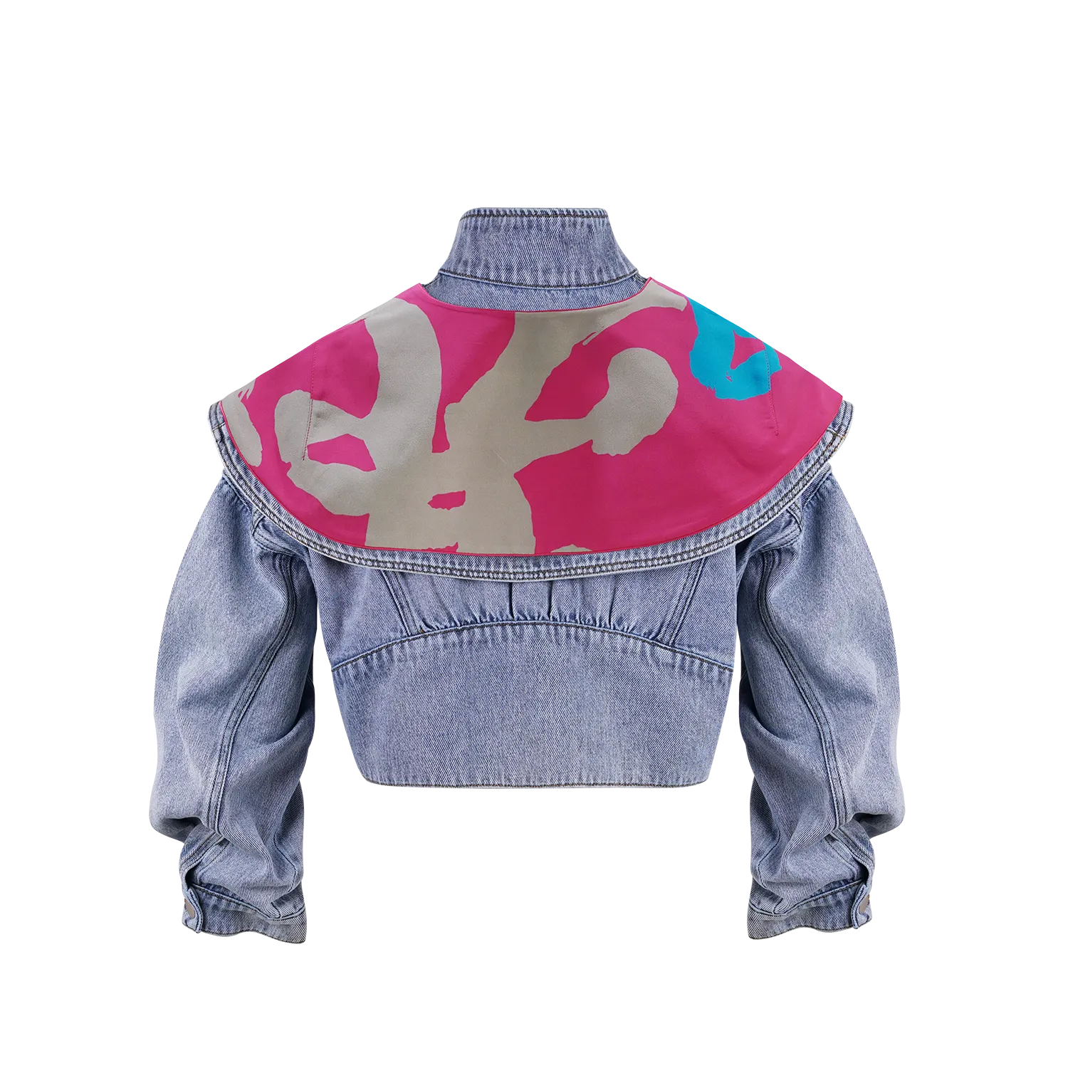 【MIRROR】100%Silk Cape Collar Add-On For Eco-Denim Jean Jacket