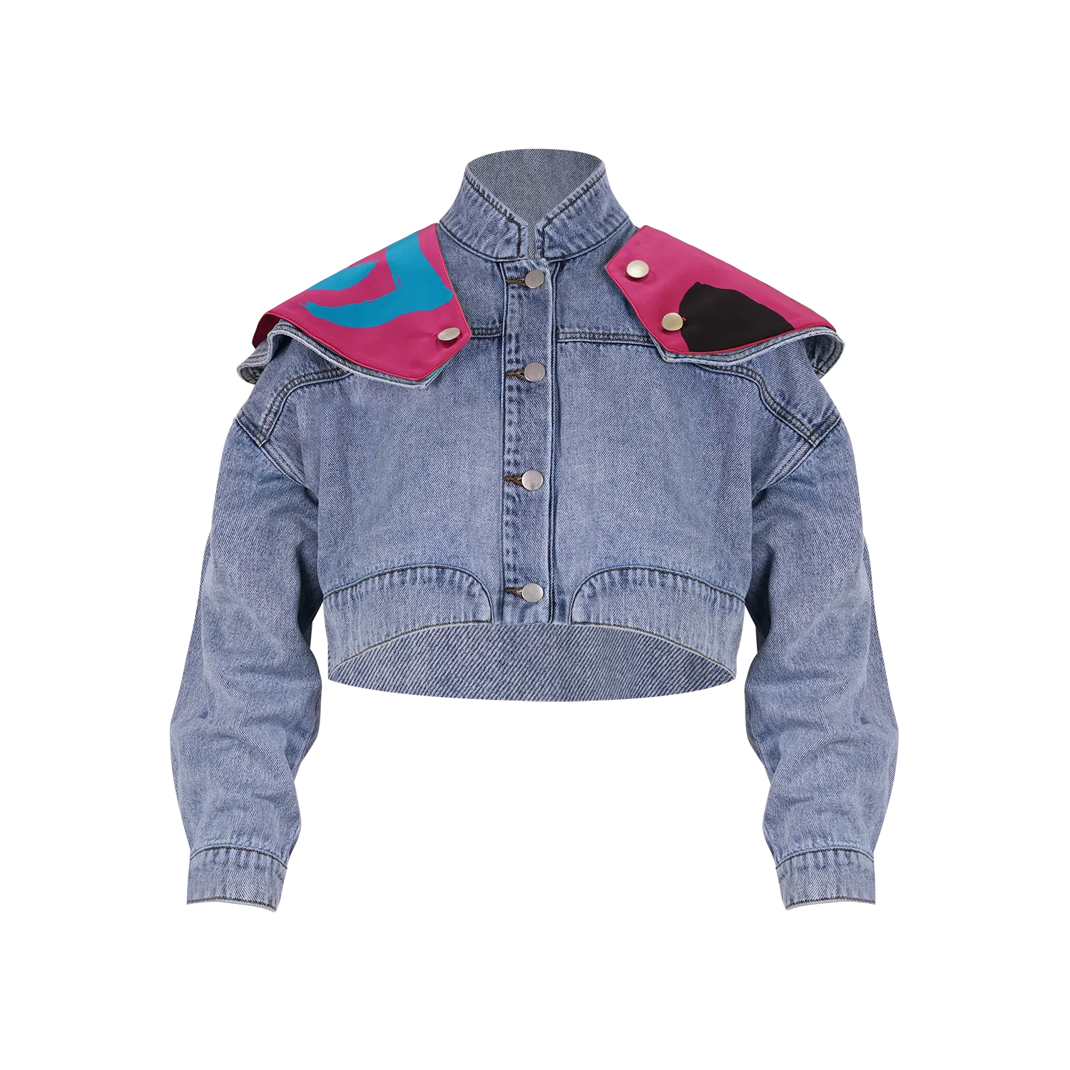 【MIRROR】100%Silk Cape Collar Add-On For Eco-Denim Jean Jacket