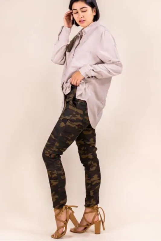 P.Cill Camo Print Skinny Pants - Olive