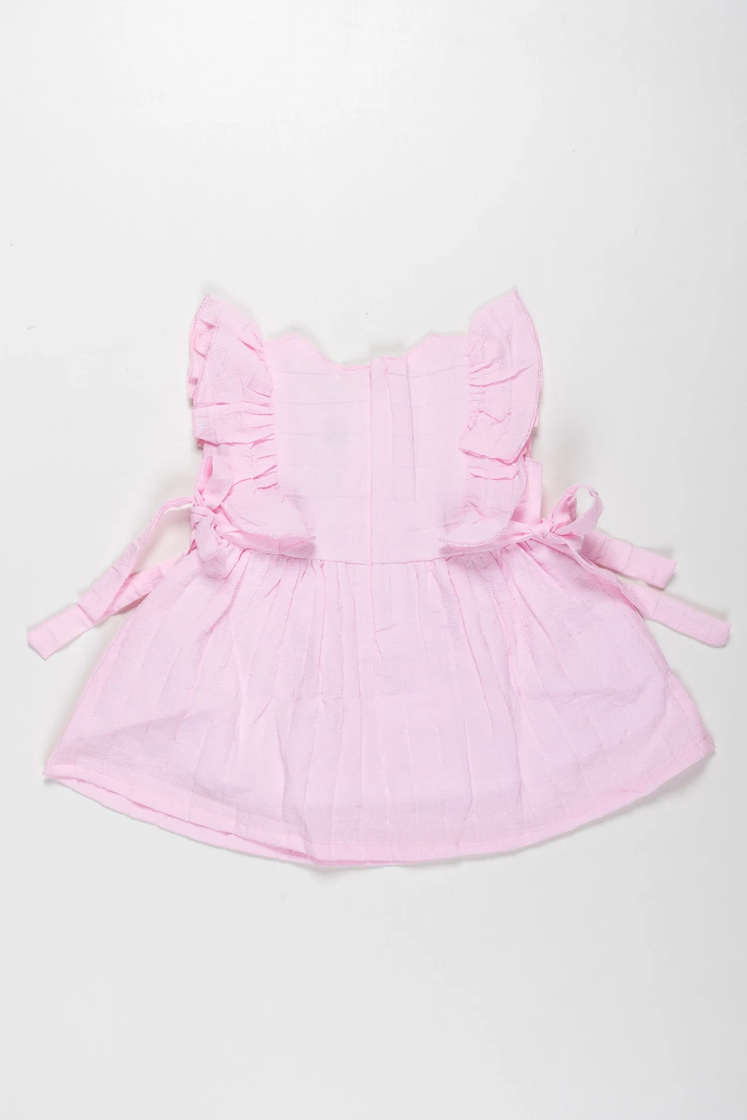 Pink Princess Geometric Frock with Frill Accents for Baby Girls