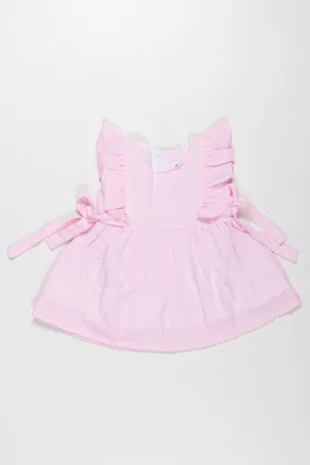 Pink Princess Geometric Frock with Frill Accents for Baby Girls