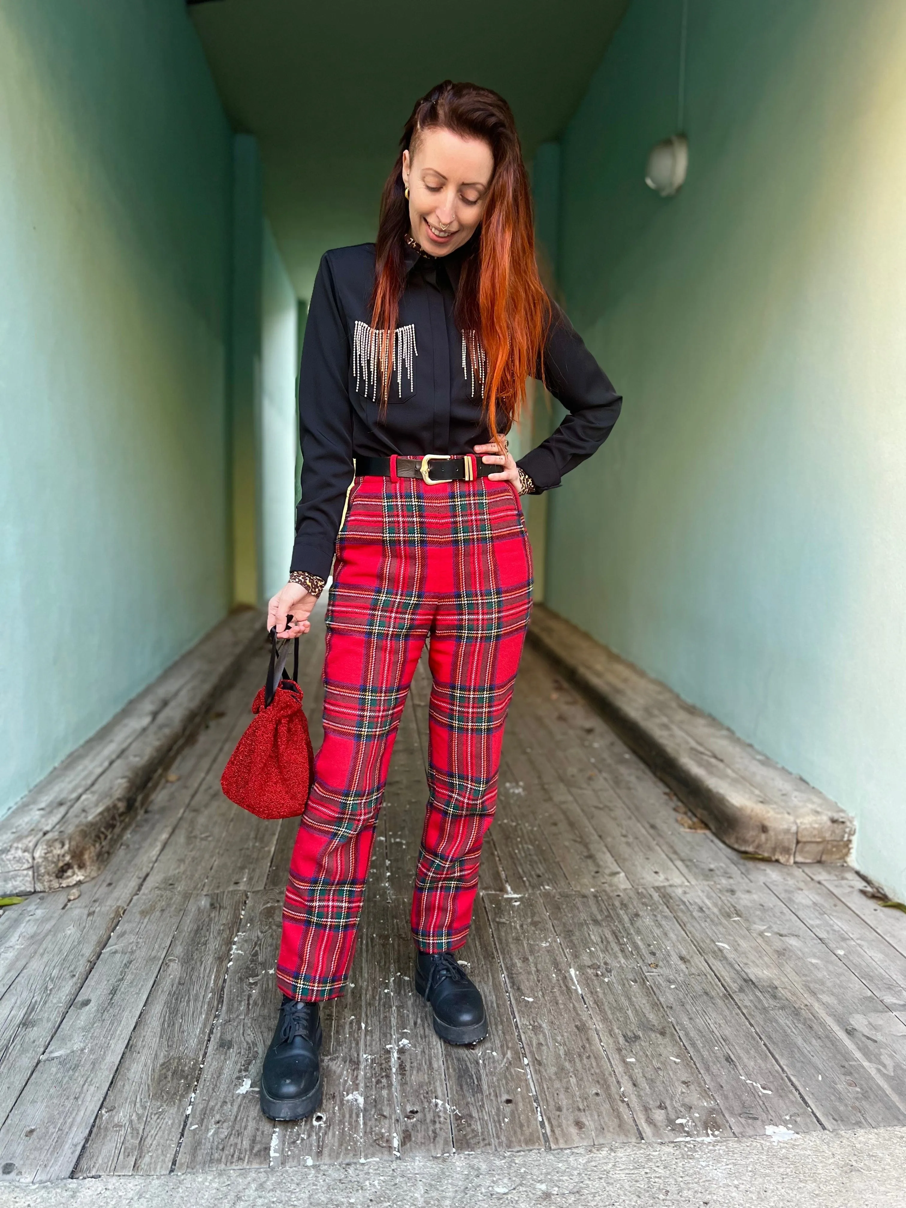 Poseveske av restestoff - turkis lurex