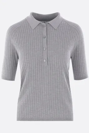 rib silk polo sweater