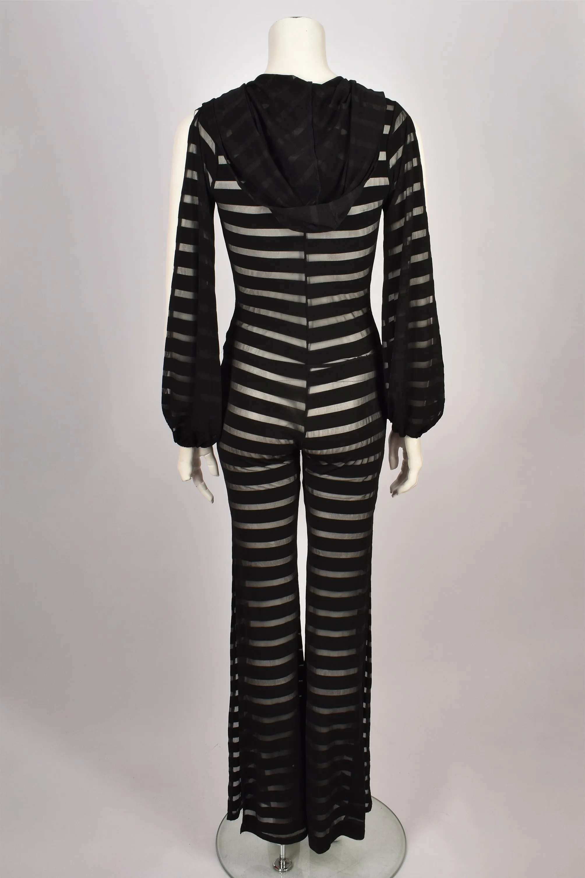 SEMI SHEER STRIPED FLARED JUMPSUIT