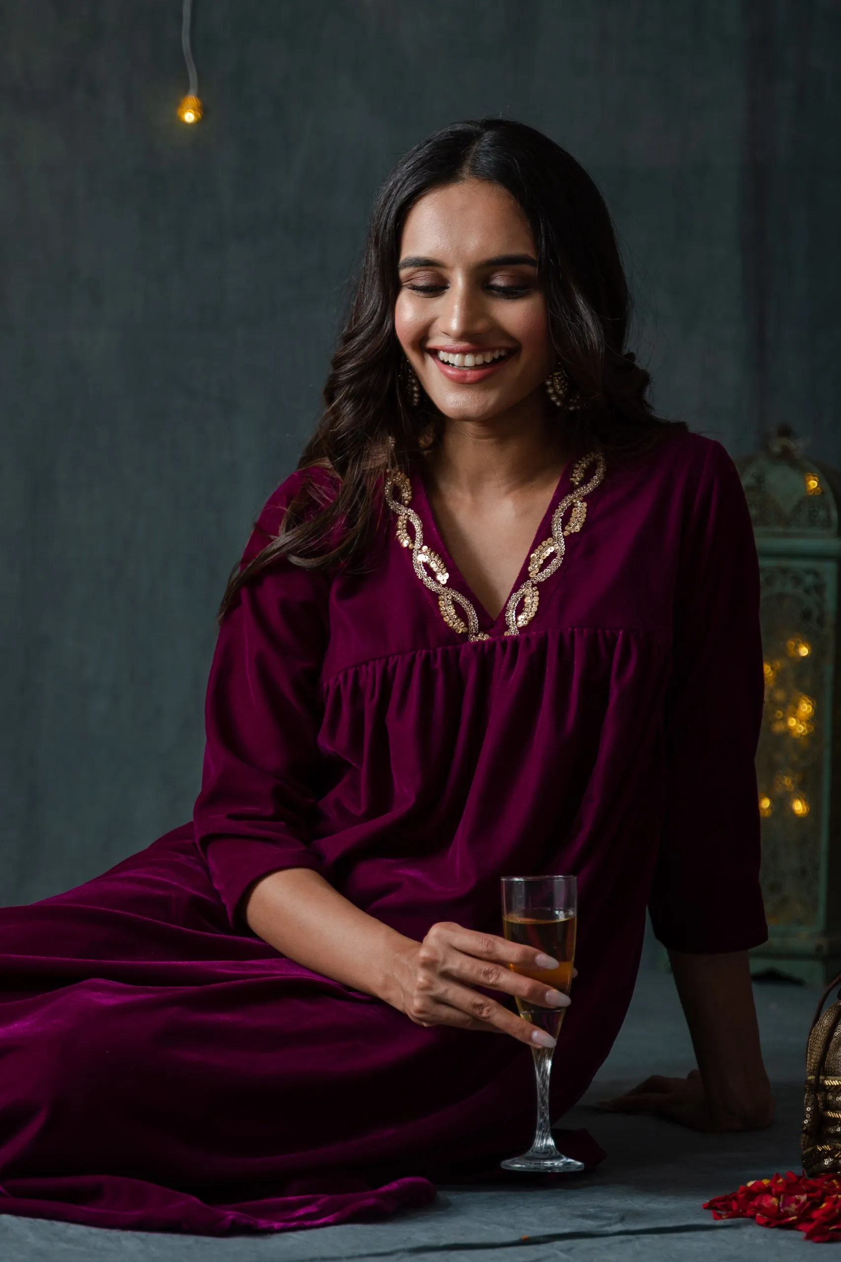 SET Plum Velvet with Sequinned Neckline