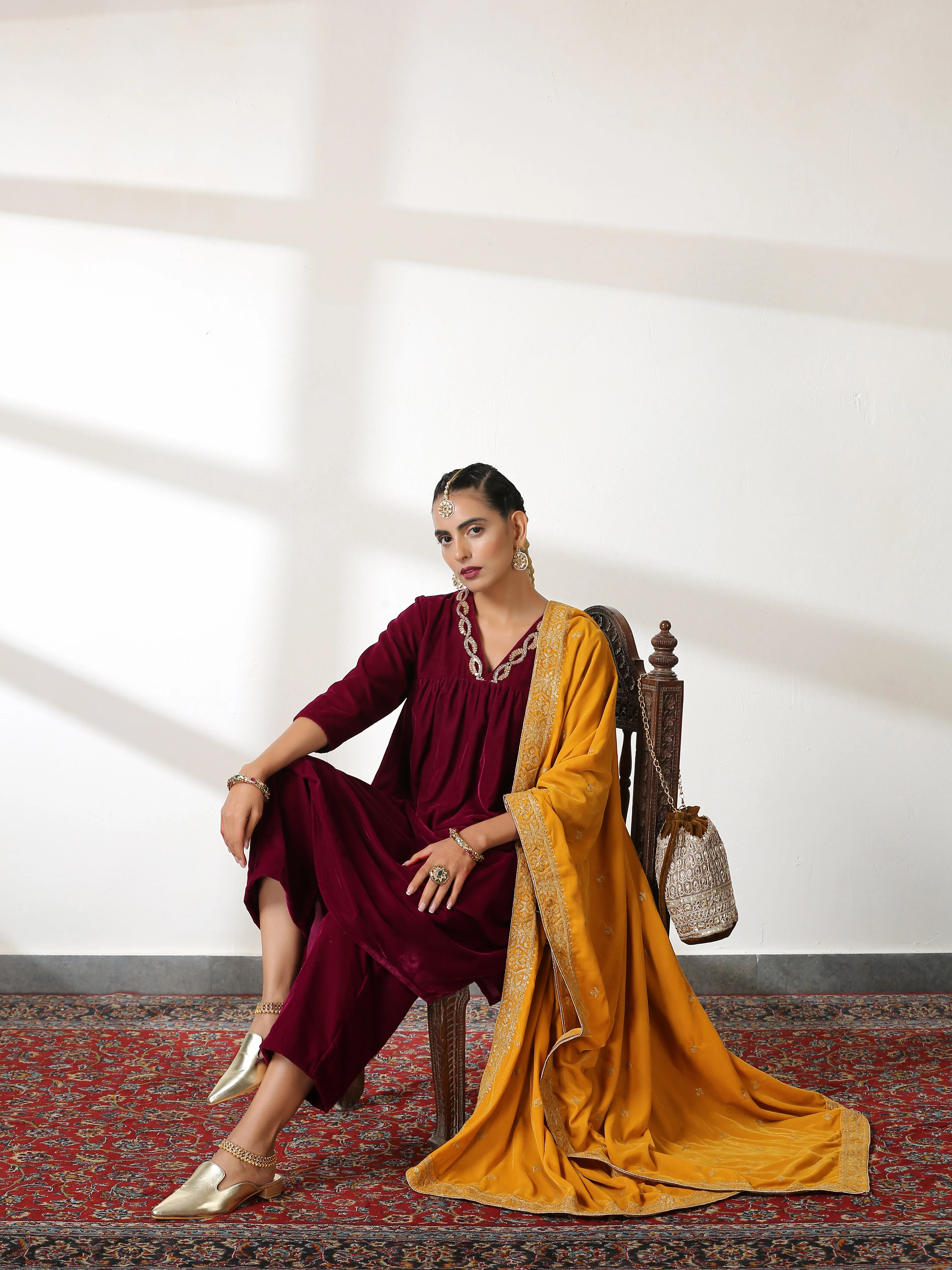 SET Plum Velvet with Sequinned Neckline