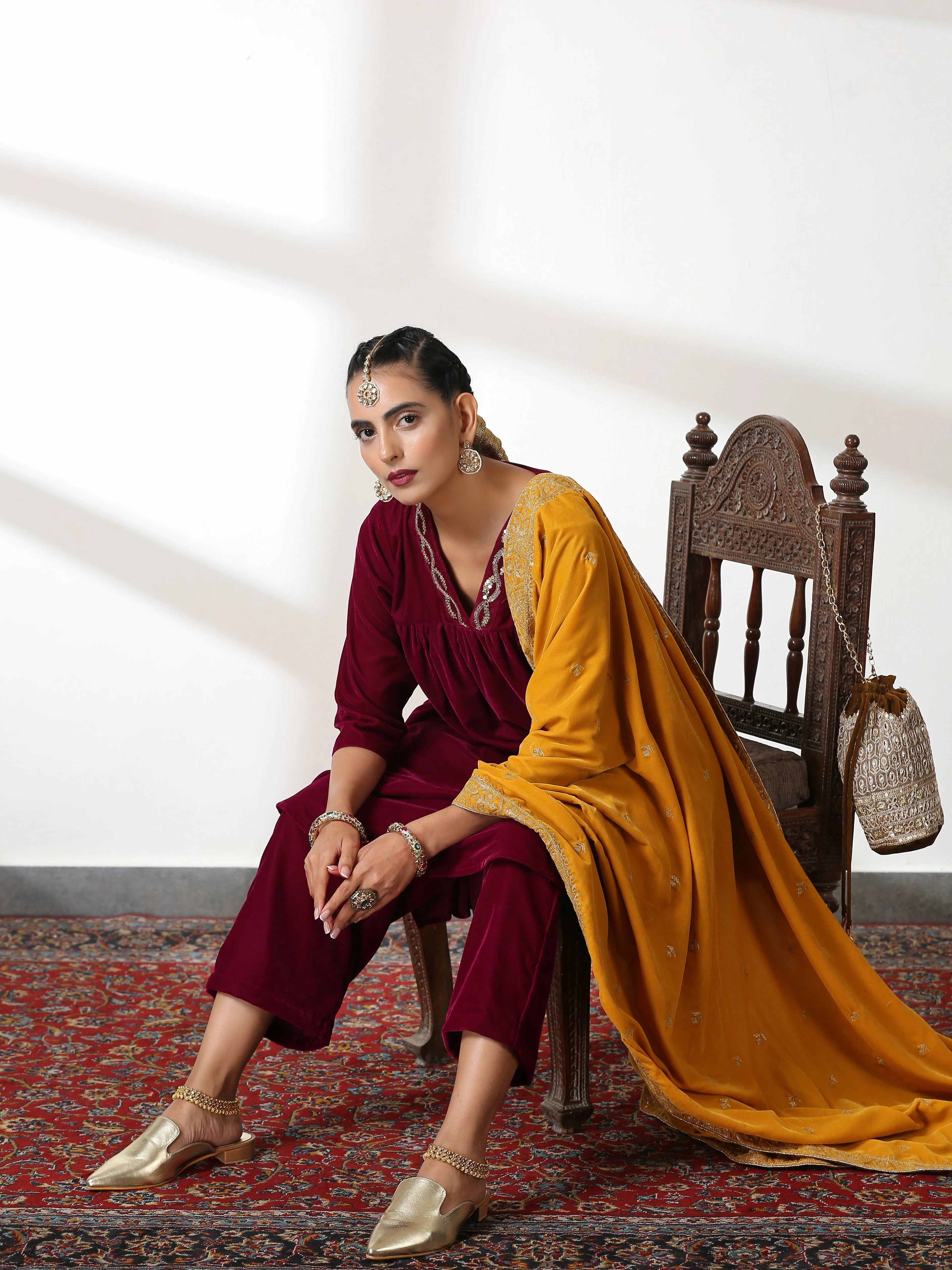 SET Plum Velvet with Sequinned Neckline