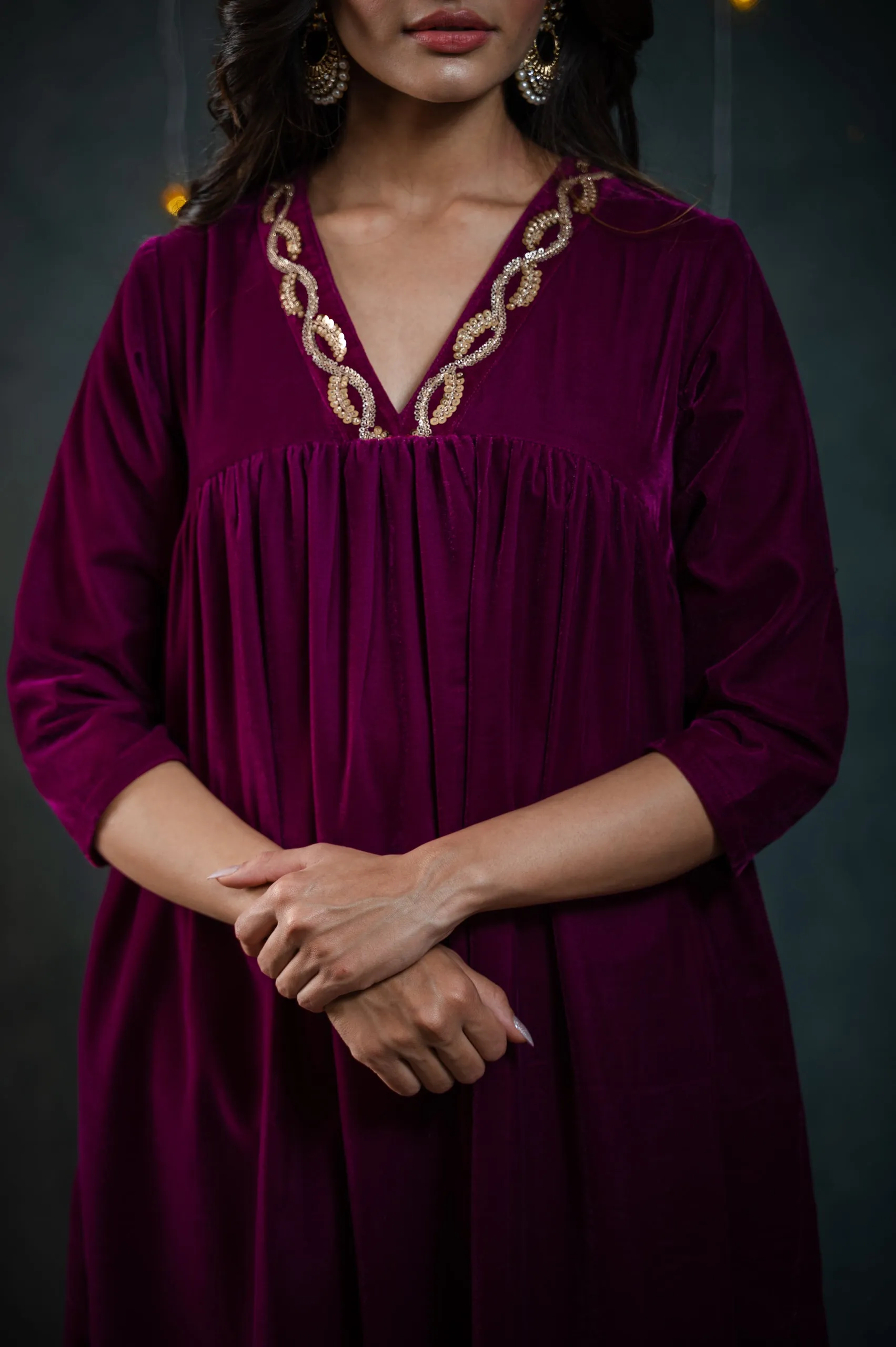 SET Plum Velvet with Sequinned Neckline