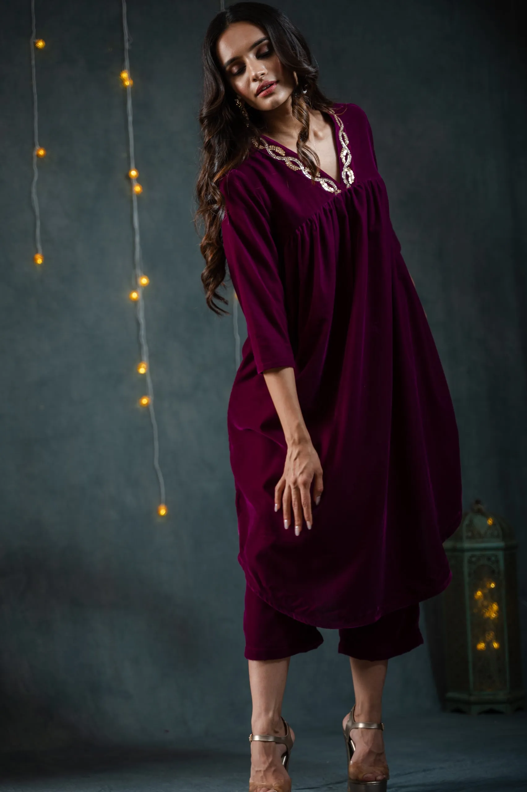 SET Plum Velvet with Sequinned Neckline