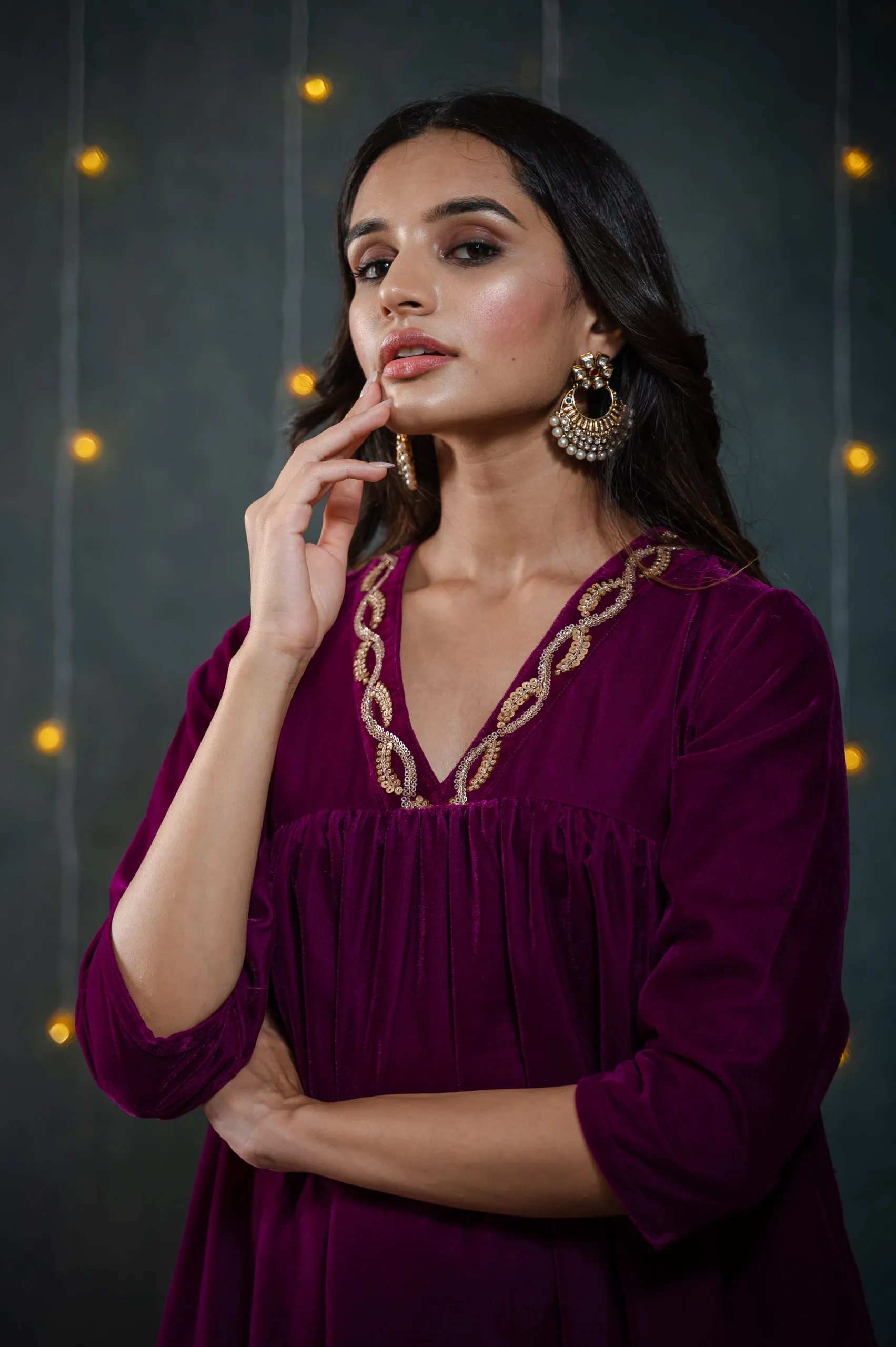 SET Plum Velvet with Sequinned Neckline