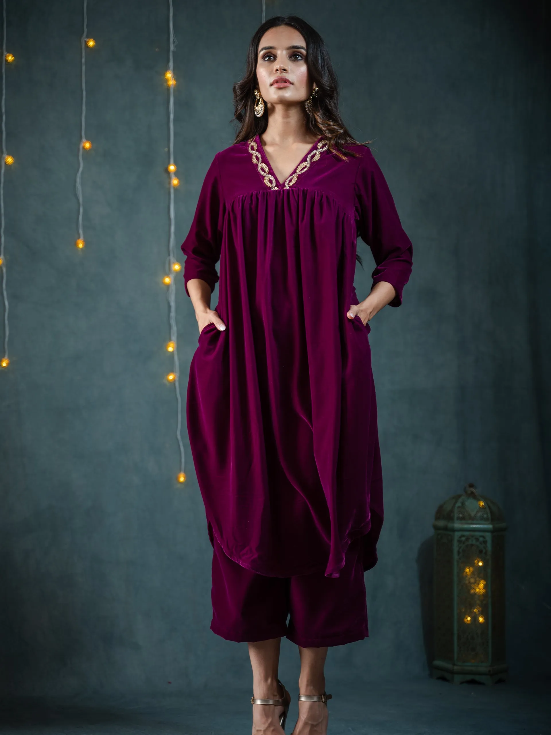SET Plum Velvet with Sequinned Neckline