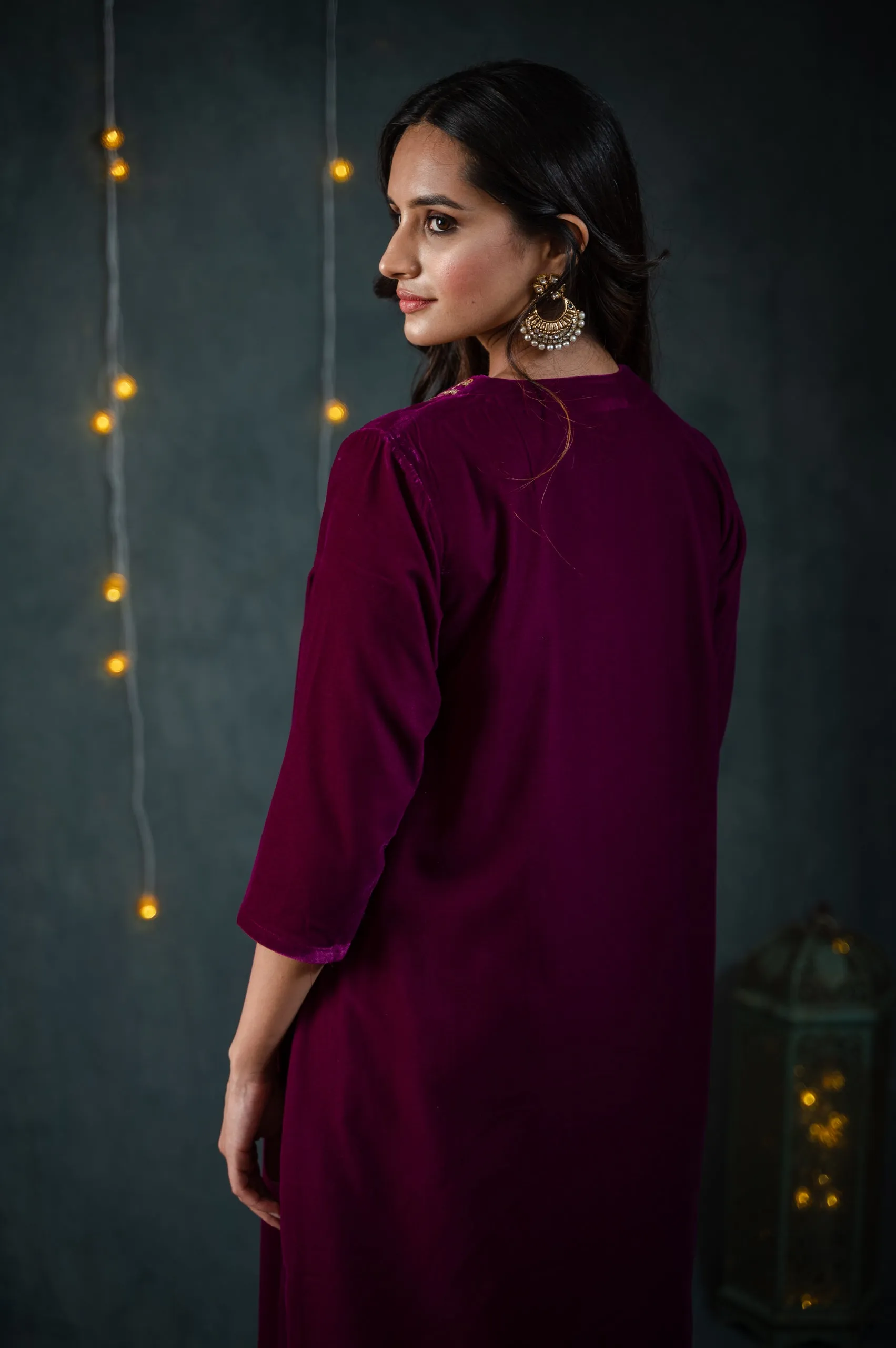 SET Plum Velvet with Sequinned Neckline