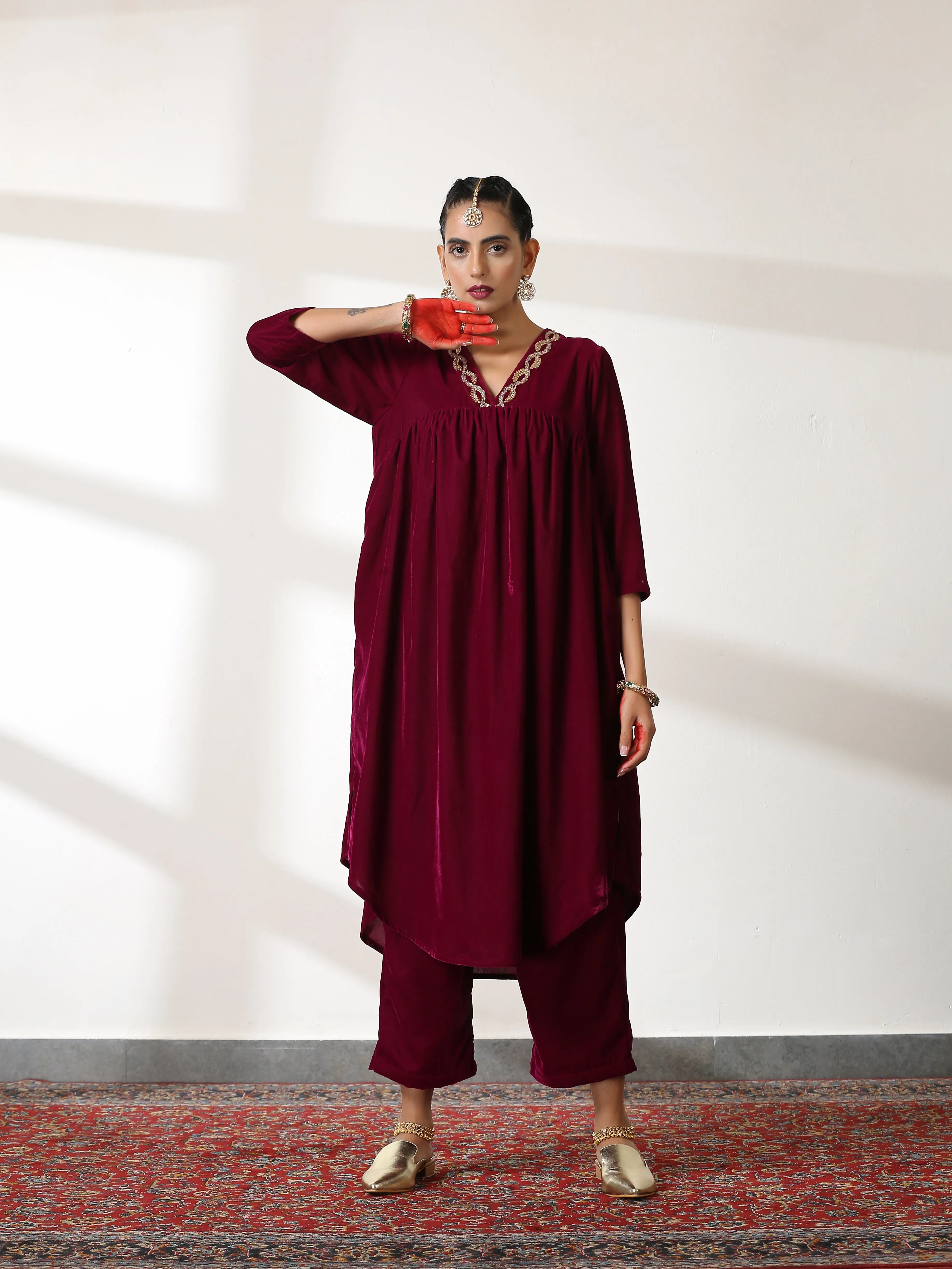 SET Plum Velvet with Sequinned Neckline