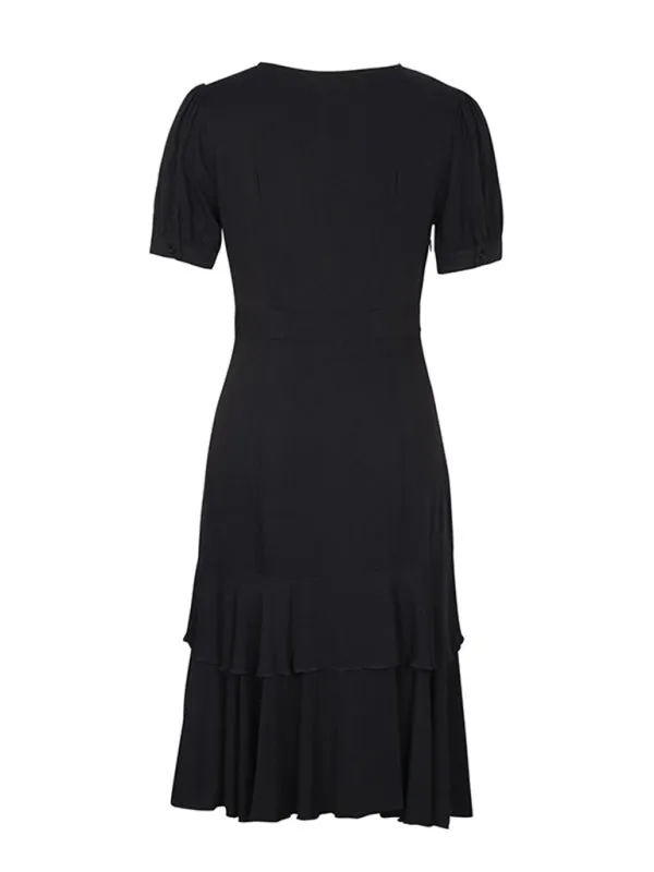 Solid Layered High-Low Midi Dress with Surplice V-Neck