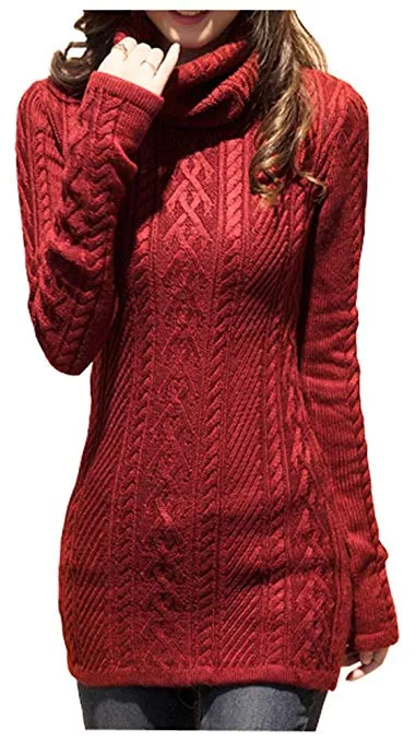 TastyHottie - Women Polo Neck Knit Stretchable Elasticity Long Slim Sweater