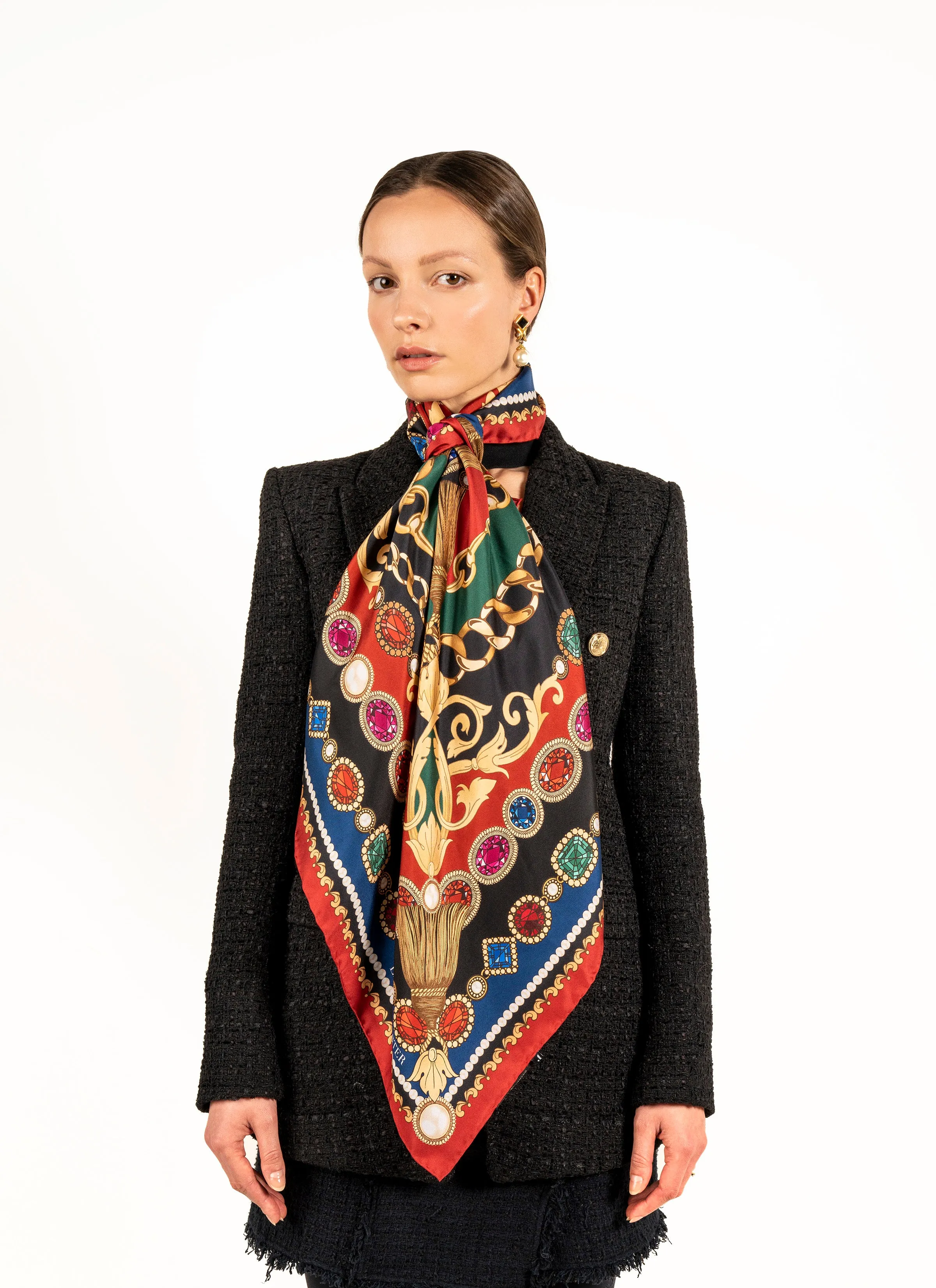 The Jewel & Pearl Scarf - Emerald | 90x90cm