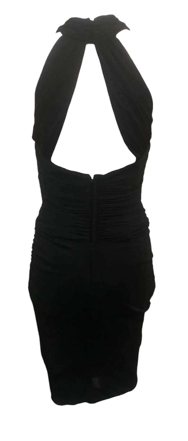 Vicky Tiel 80s Black Jersey Halter Neck Body Con Cocktail  Dress