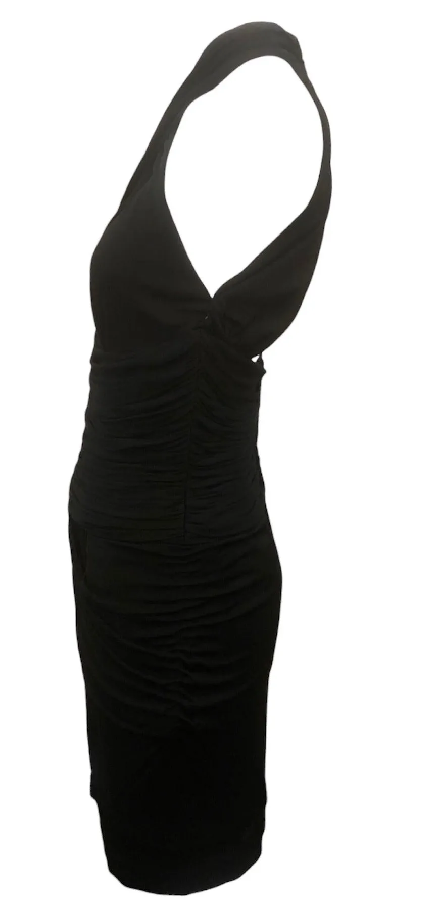 Vicky Tiel 80s Black Jersey Halter Neck Body Con Cocktail  Dress