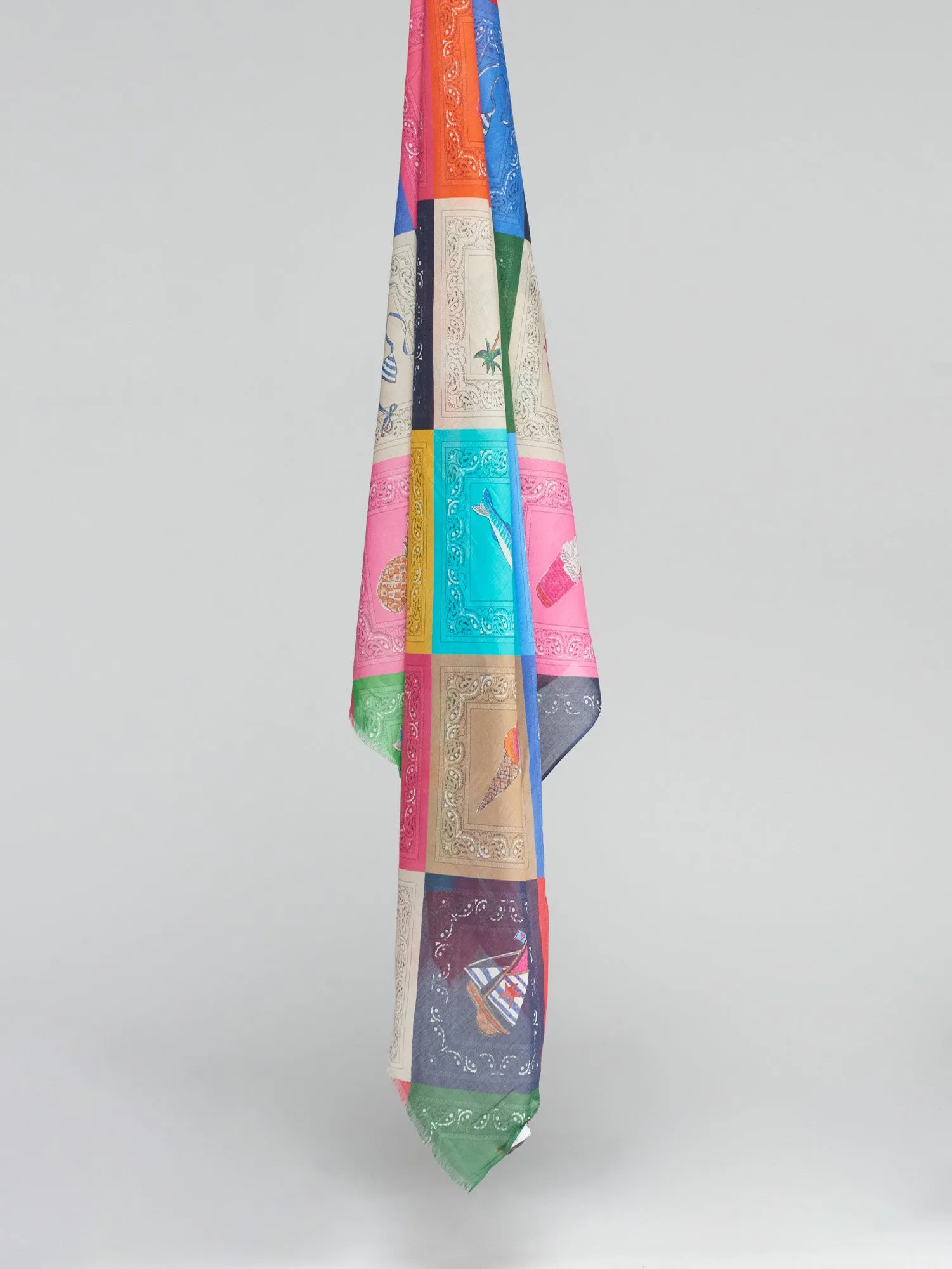 Vilagallo Vibrant Summer Patch Print Scarf