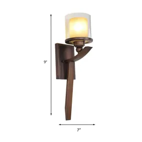Vintage Double-Layer Glass Wall Cylinder 1-Bulb Light Fixture for Bedroom - Brown