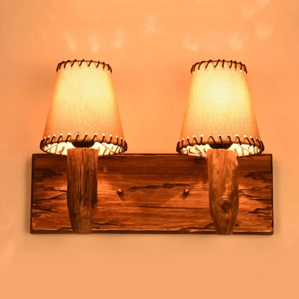 Vintage Wood Wall Mounted Sconce Light, 1/2 Lights, Fabric Shade - Ideal for Dining Room